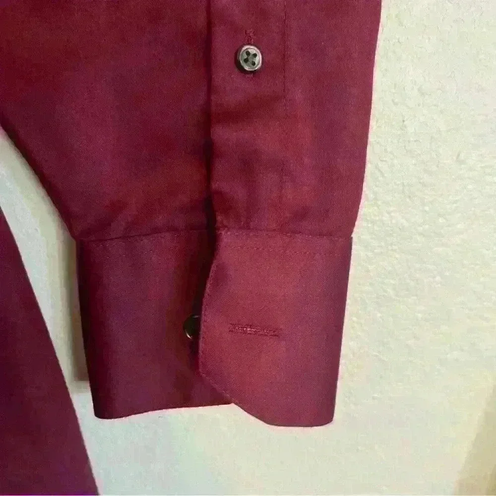 Geoffrey Beene wine fitted sateen wrinkle free dress shirt size 15 1/2 34-35 - Picture 7 of 7